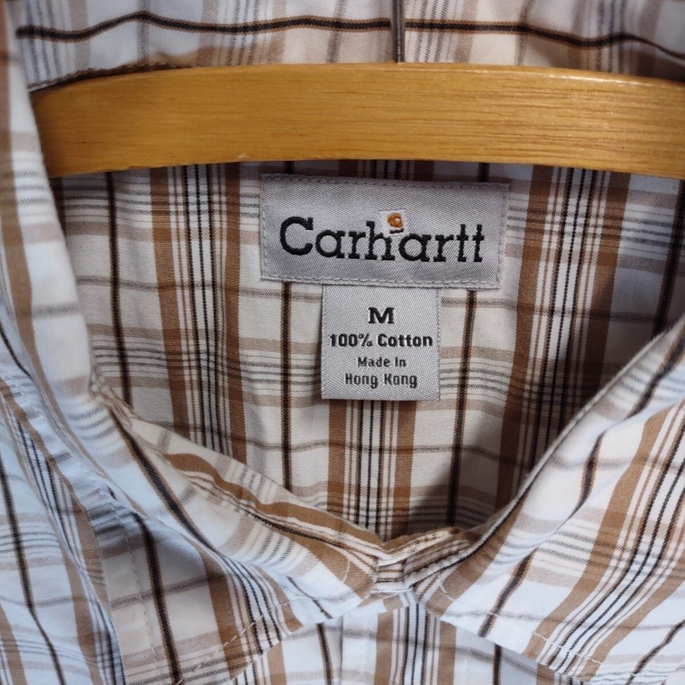 Carhartt Shirt Men SZ MED BRN Plaid Western Pearl Snap Cowboy Rodeo Hipster Work - Picture 2 of 7